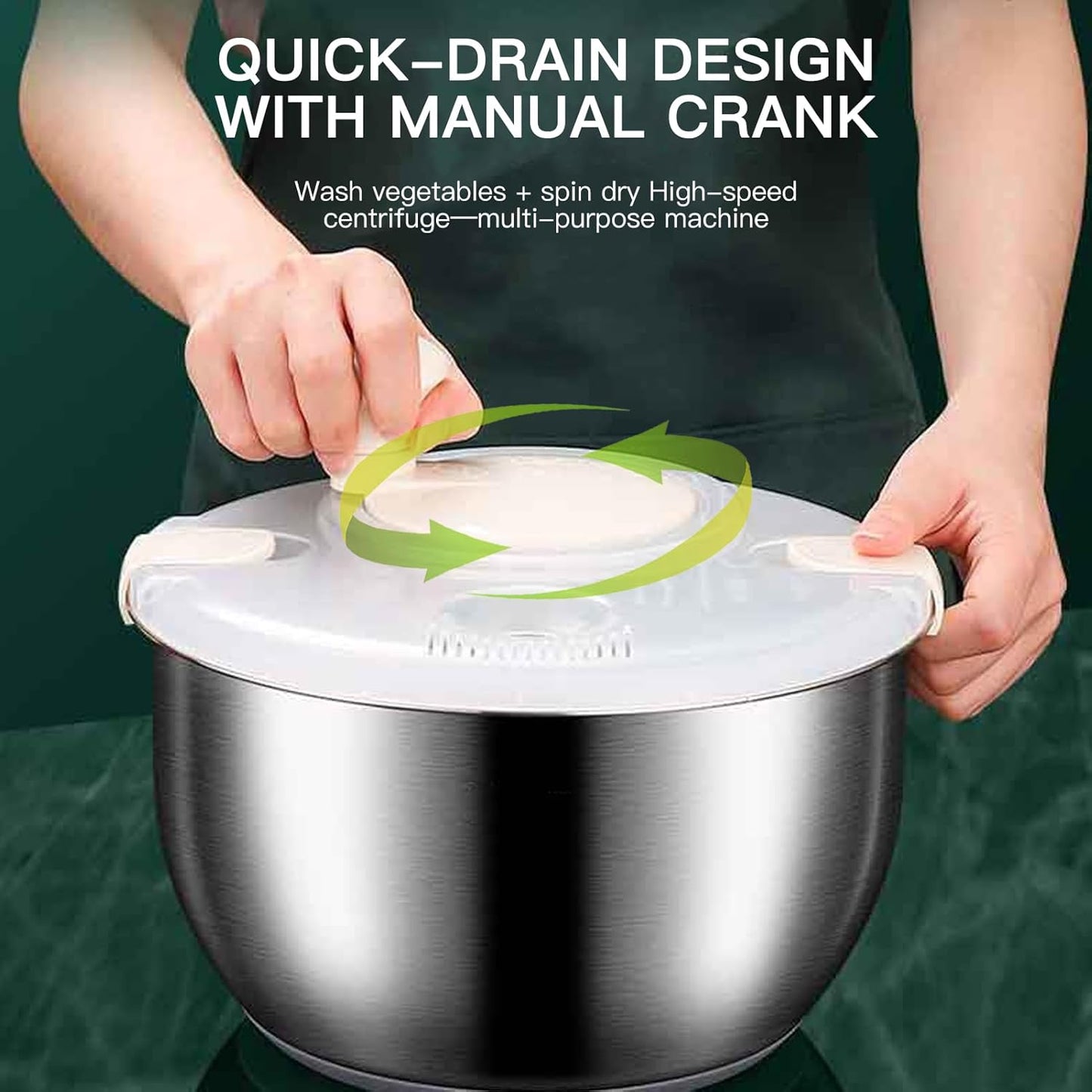 Stainless Steel Salad Spinner, 6QT Lettuce Spinner, Fruit Washing Bowl with Strainer for Washing, Spinning, and Draining Greens, Fruits, and Vegetables