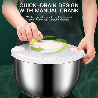 Stainless Steel Salad Spinner, 6QT Lettuce Spinner, Fruit Washing Bowl with Strainer for Washing, Spinning, and Draining Greens, Fruits, and Vegetables