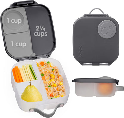 b.box Mini Lunch Box 2-Pack, Leak Proof Bento Box for Kids, 3 Compartment Snack Containers Ages 3+, Lunchbox for Daycare + School, Dishwasher Safe, BPA-Free, PFAS-Free, 4.25 Cup - Blue + Green