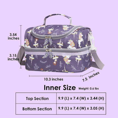 Insulated Kids Dual Compartment Lunch Bags Tote Pack for Girls Boys Toddler Kindergarten School Picnic Cooler Thermal Lunch Boxes with Strap (Green Rainbow)