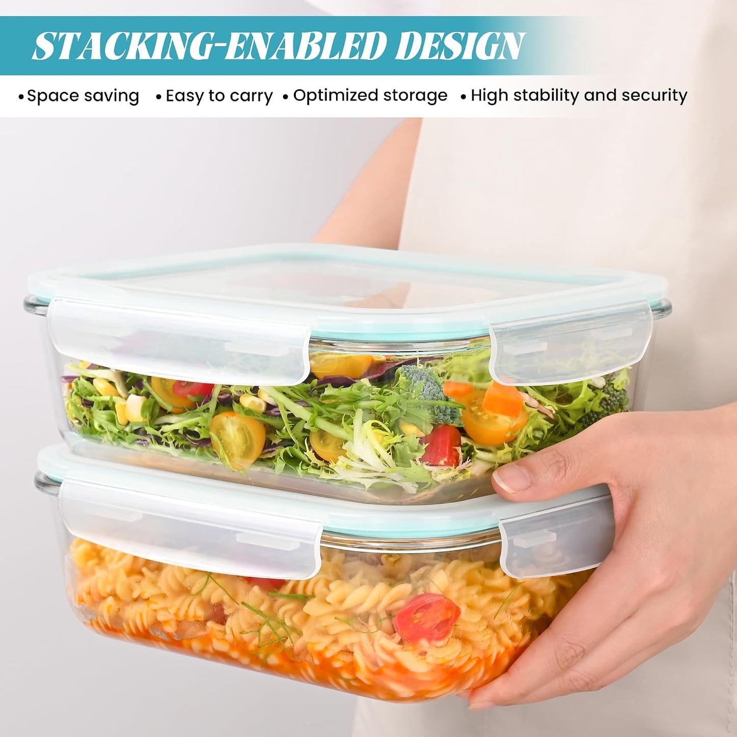 2Pack 9.8 Cups/ 78 Oz Large Glass Food Storage Containers with Lids, Glass Meal Prep Containers with Airtight Lids - BPA Free, Leakproof, Ideal for Food Storing/Serving, Microwave/Oven Safe