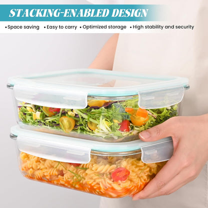 2Pack 9.8 Cups/ 78 Oz Large Glass Food Storage Containers with Lids, Glass Meal Prep Containers with Airtight Lids - BPA Free, Leakproof, Ideal for Food Storing/Serving, Microwave/Oven Safe