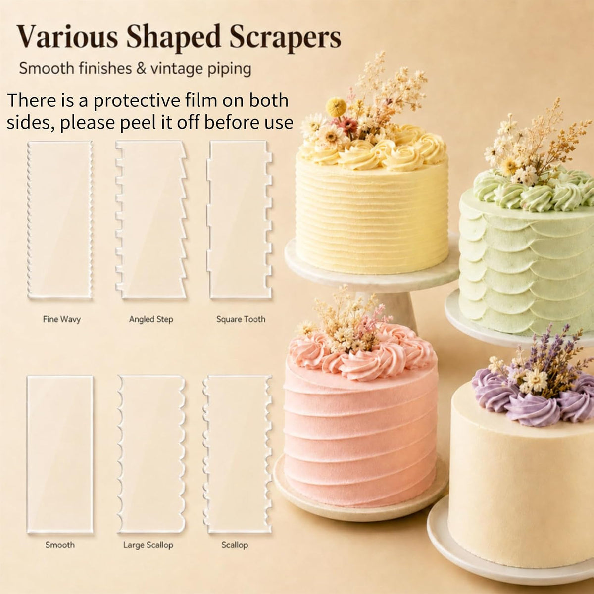 6‑Piece Clear Acrylic Cake Decorating Scraper Set