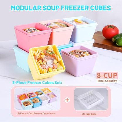 Gemice 1-Cup Silicone Freezer Molds with Lids, Individual 4-Pack Portion Soup Cubes Freezer Trays for Food Storage, Oven & Dishwasher Safe, BPA-Free, Silicone Freezer Containers for Meal Prep