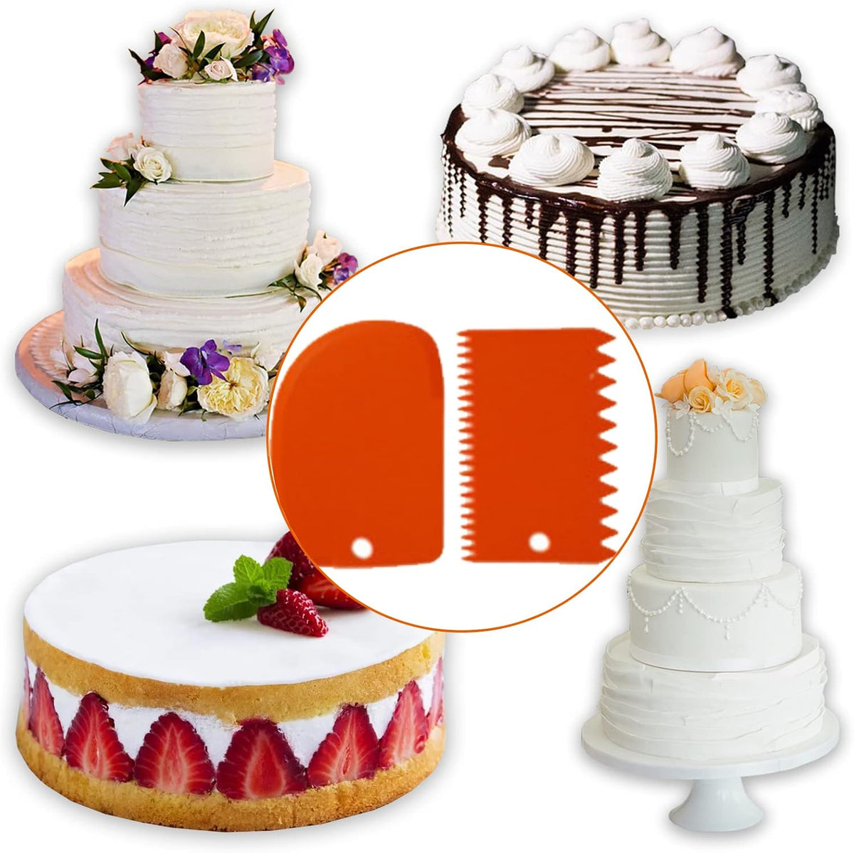6pcs Cake Scraper Decorating Comb and Icing Smoother Reusable Bread Cream Pizza Cutter-Purple