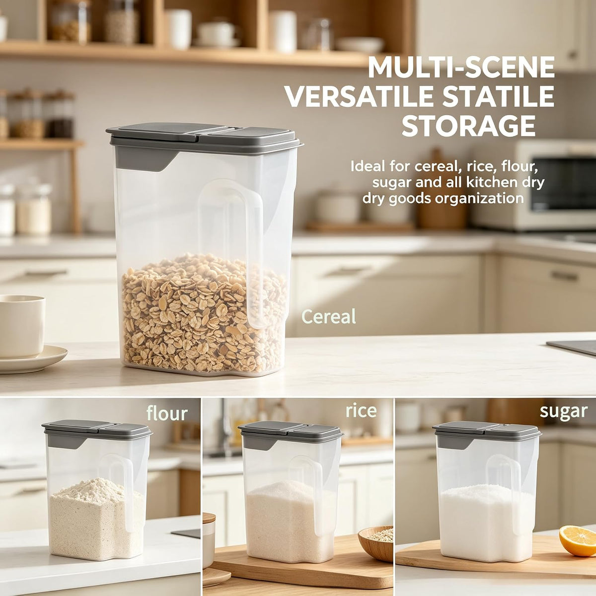 Cereal Containers Storage Airtight Food Organizers with Lids, 32 Cup BPA-Free Plastic Holder for Kitchen Pantry Organization, Clear Rice Flour Sugar Dry Goods Dispenser