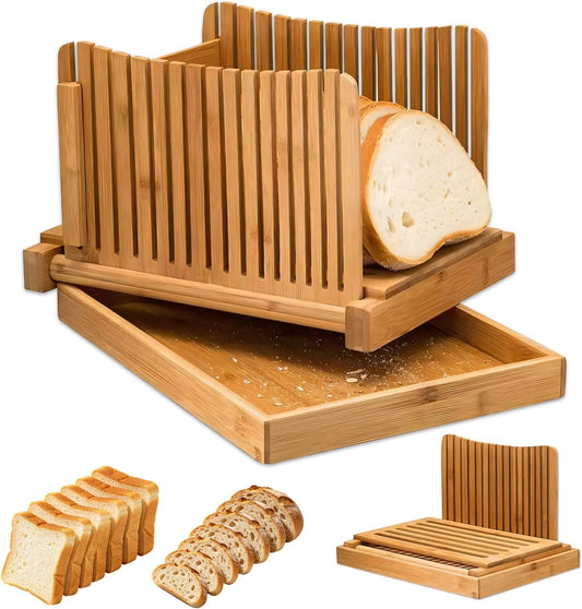 Bamboo Bread Slashing Guide with Measuring Ruler • foldable bamboo bread slicer