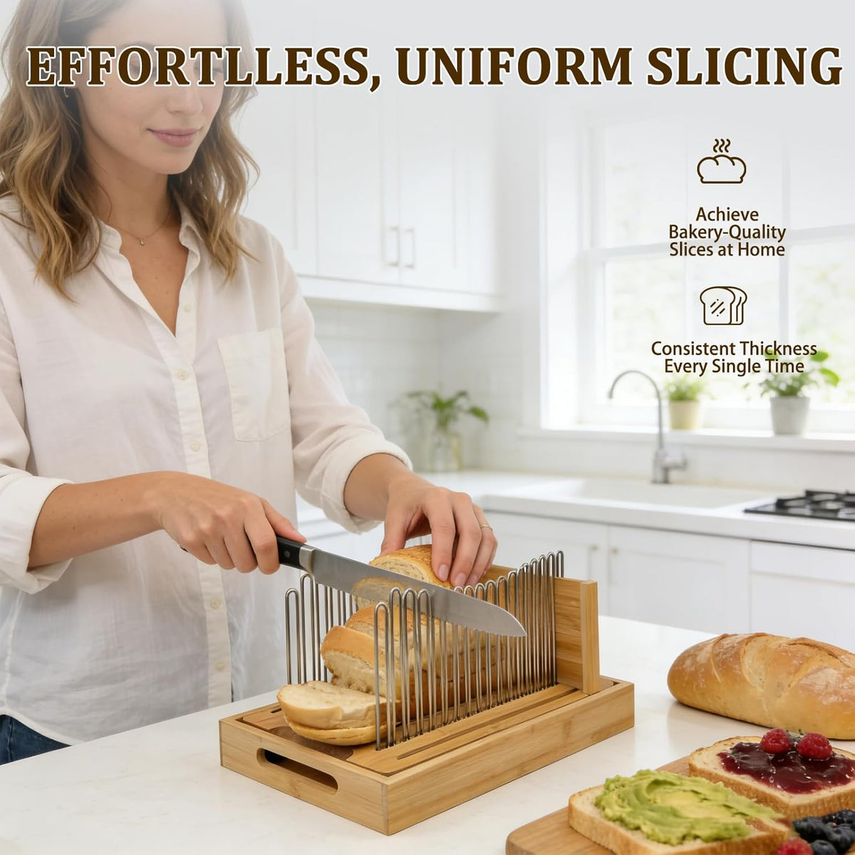 Adjustable Bread Slicer with Stainless Steel Slide Rail