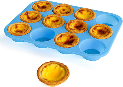 Bangp 12-Cup Silicone Muffin Pan with Metal Reinforced Frame,2 Pack Regular Size Cupcake Pan,Premium Non-Stick Bend Resistance Silicone Molds for Making Muffin,Cakes,Tart,Egg Bites (Red)
