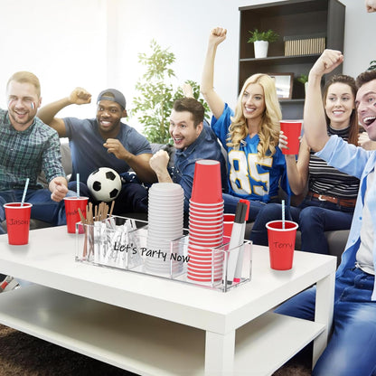 Richboom Cup Holder with Marker Slot - Plastic Cup Holder Clear Acrylic Countertop Disposable Coffee Cup Dispenser Mark Your Cup and Drink Up Party Accessory Social Gathering Housewarming Gift