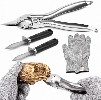 2026 New Oyster Shucker & 2 Shucking Knife Kit with Safety Gloves, Stainless Steel Oyster Opener Easy Leverage Design for Safe Fast Oyster Shucking Keep the Juice