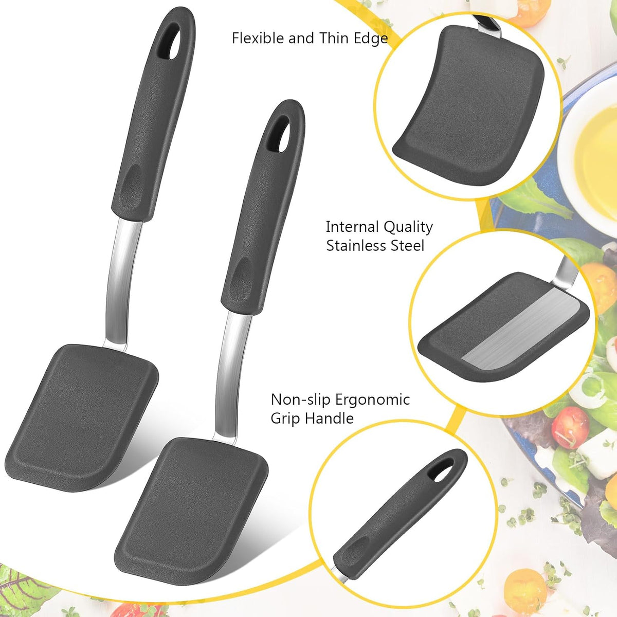 2Pcs Mini Silicone Cookie Brownie Spatula, Solid Flat, Khaki