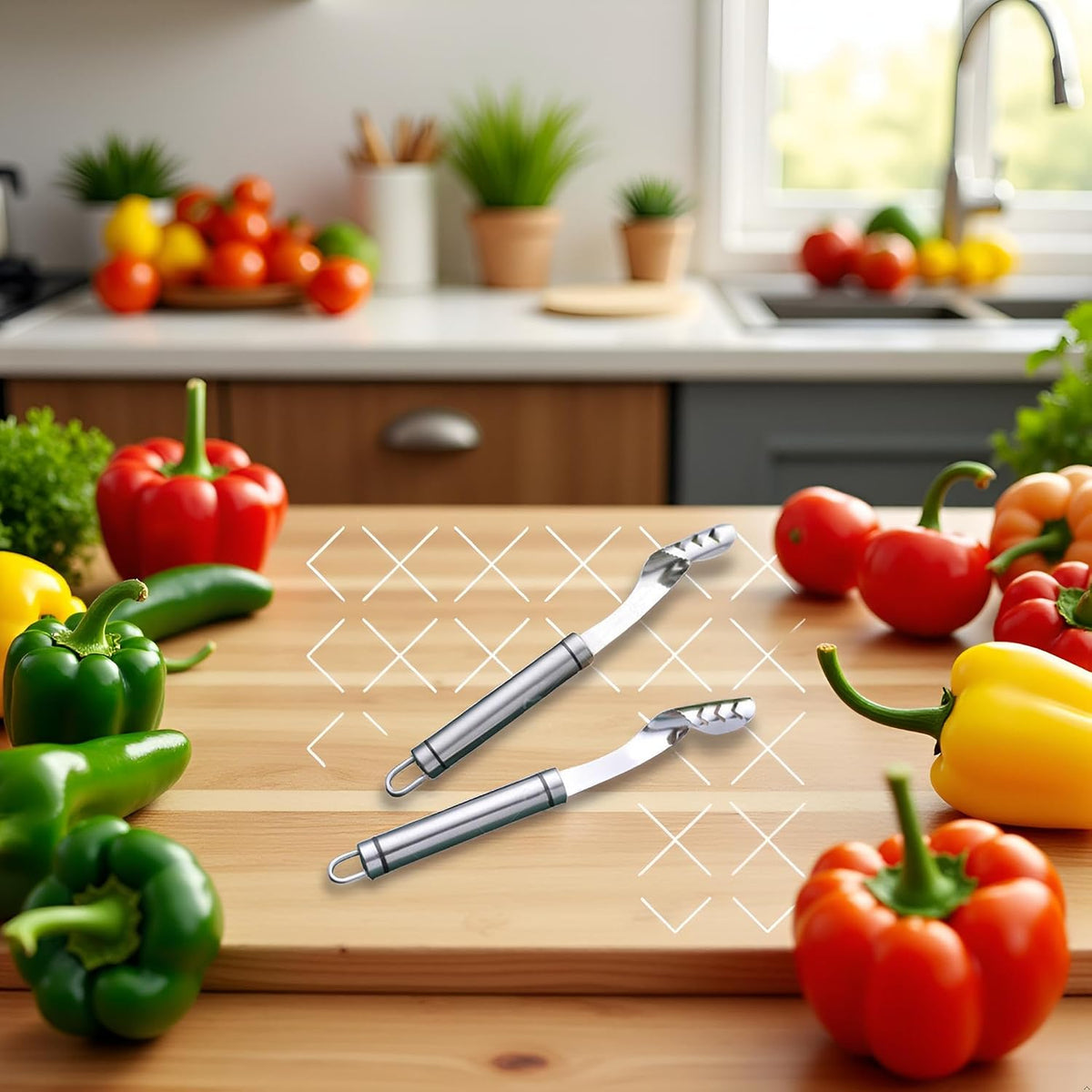 2pcs Stainless Steels Pepper Seed Corer Remover, Stainless Steel Tool, Chili Corer Remover with Serrated Slice and Handle Kitchen Tools Fruit and Vegetable