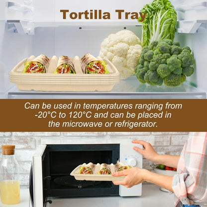 CertBuy 100 Pack Disposable Taco Holders for Party, Premium Disposable Taco Plates with Divider, Paper Taco Holder Plates Trays for 3 Tacos, Taco Tuesday, Taco Bar Serving Set for a Party