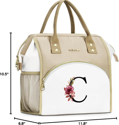 Initial Lunch Bag Women, Cooler Insulated Lunch Bag for Girls, Large Adult Leakproof Lunch Box for Picnic Work, Personalized Tote Bag, Birthday Gifts/Mothers Day Gifts, Letter K.