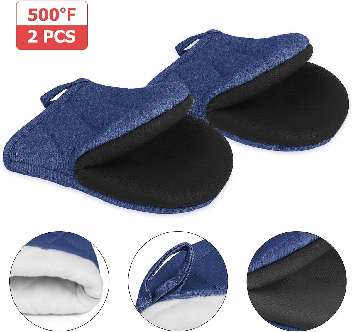Goldmeet Mini Oven Mitts 2-Pack, 7"x5.5", 500°F Silicone Grip, Gray