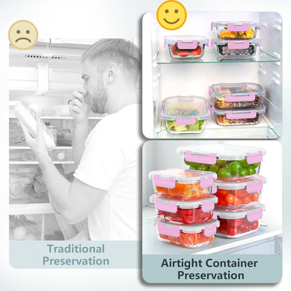 12 Pack Glass Food Storage Container Set with Lids Non Toxic, Stackable Borosilicate Glass Meal Prep Containers, Microwave, Oven, Freezer and Dishwasher Safe (Gray)