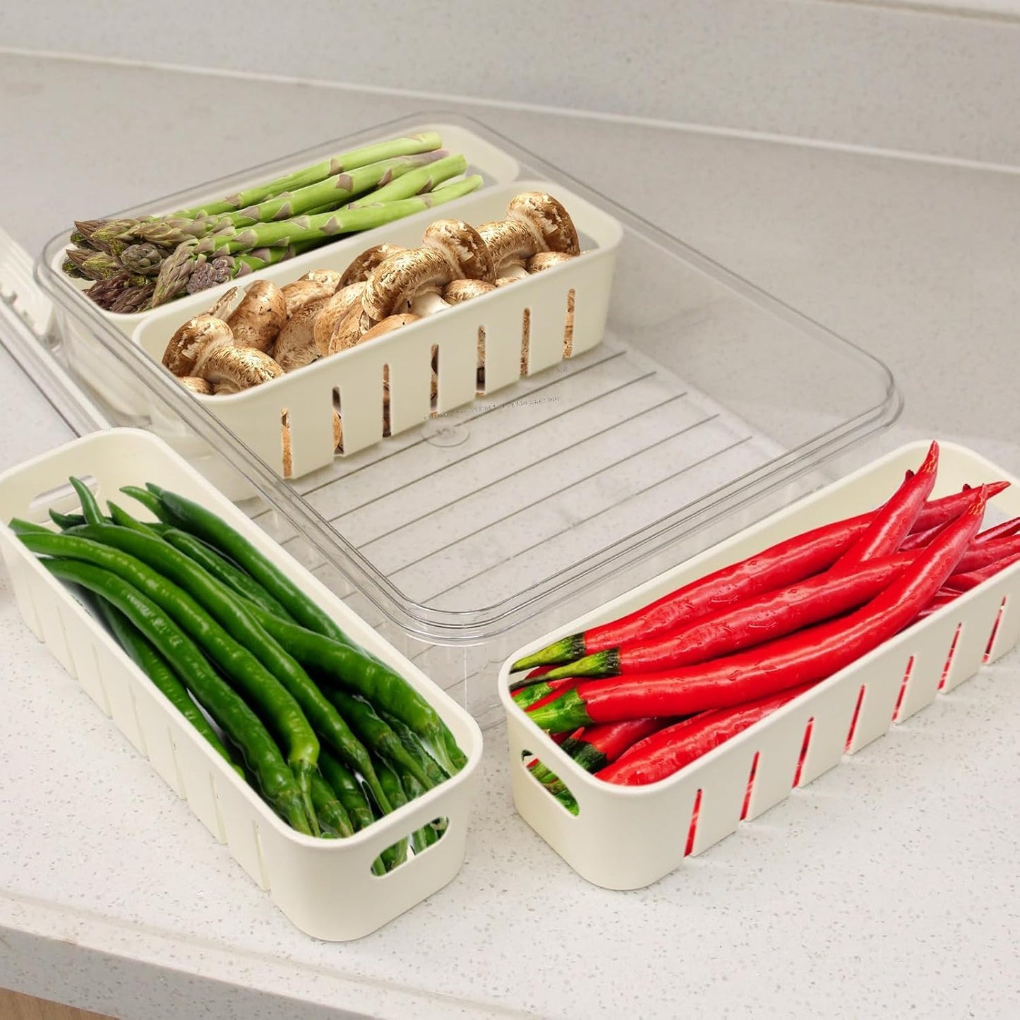 Divided Serving Tray with Lid, Snackle Box Container with Compartments, Snack Container with Handle, Veggie Tray, Fridge Fruit Storage - Keeping Fresh, Great for Party Entertaining Picnic