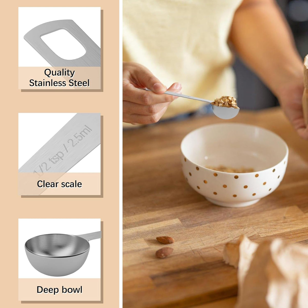 1tsp(1/3tbsp, 5ml) Measuring Spoon, Stainless Steel Teaspoon