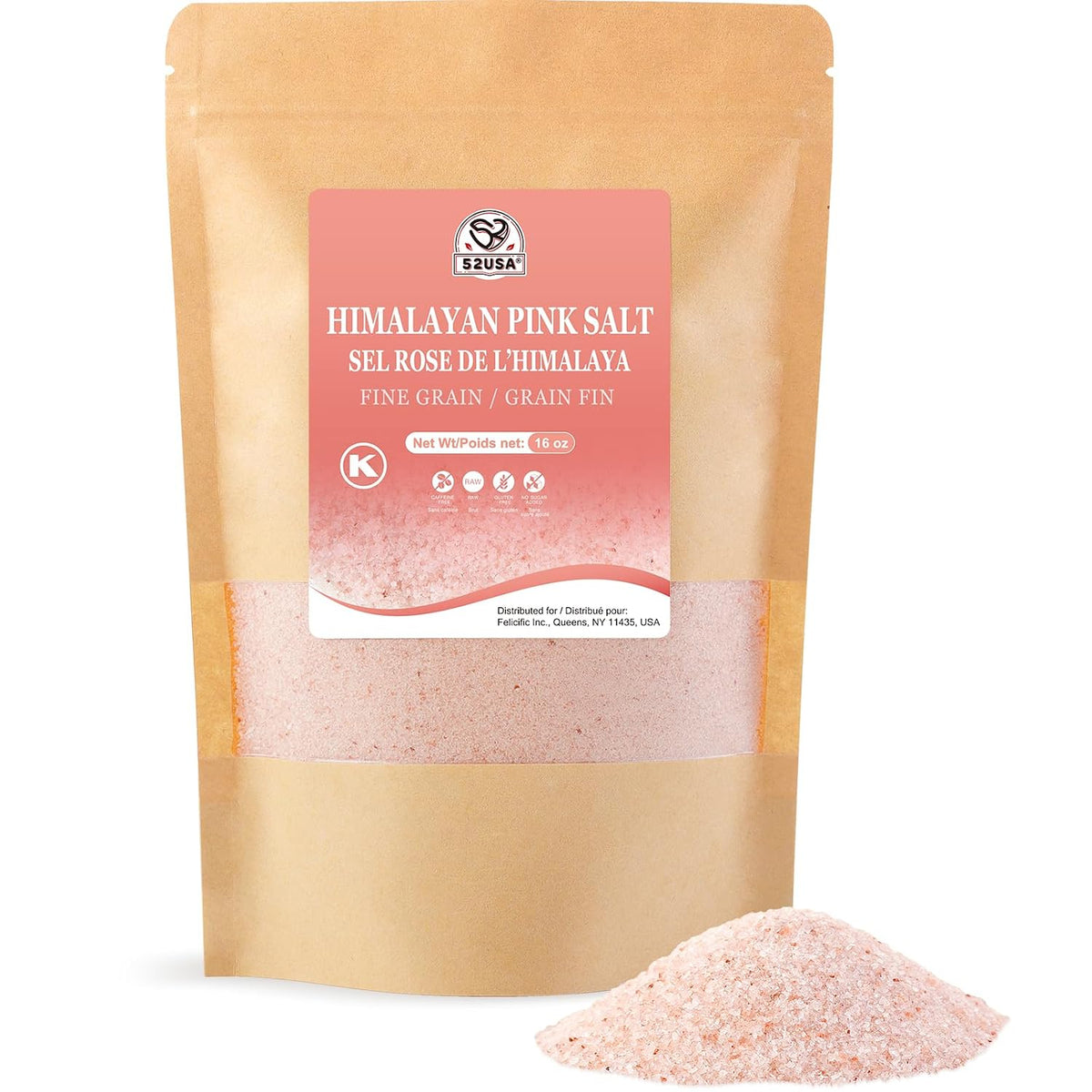 52USA Himalayan Pink Salt, Coarse Grain 1 lb, Salt for Grinder Refill