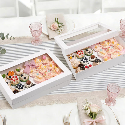 TOMNK 6 Count White Cupcake Boxes with Window - 36 Total Capacity Cupcake Carrier Sets for Birthday Holiday Party Bakery Supplies