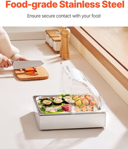 VEVOR Chilled Condiment Server Caddy, 5 Compartment Ice Cooled Serving Container, Plastic Fruit Garnish Tray Platter with Lid, for Taco Salad Bar Accessories, Party Home Restaurant Supplies