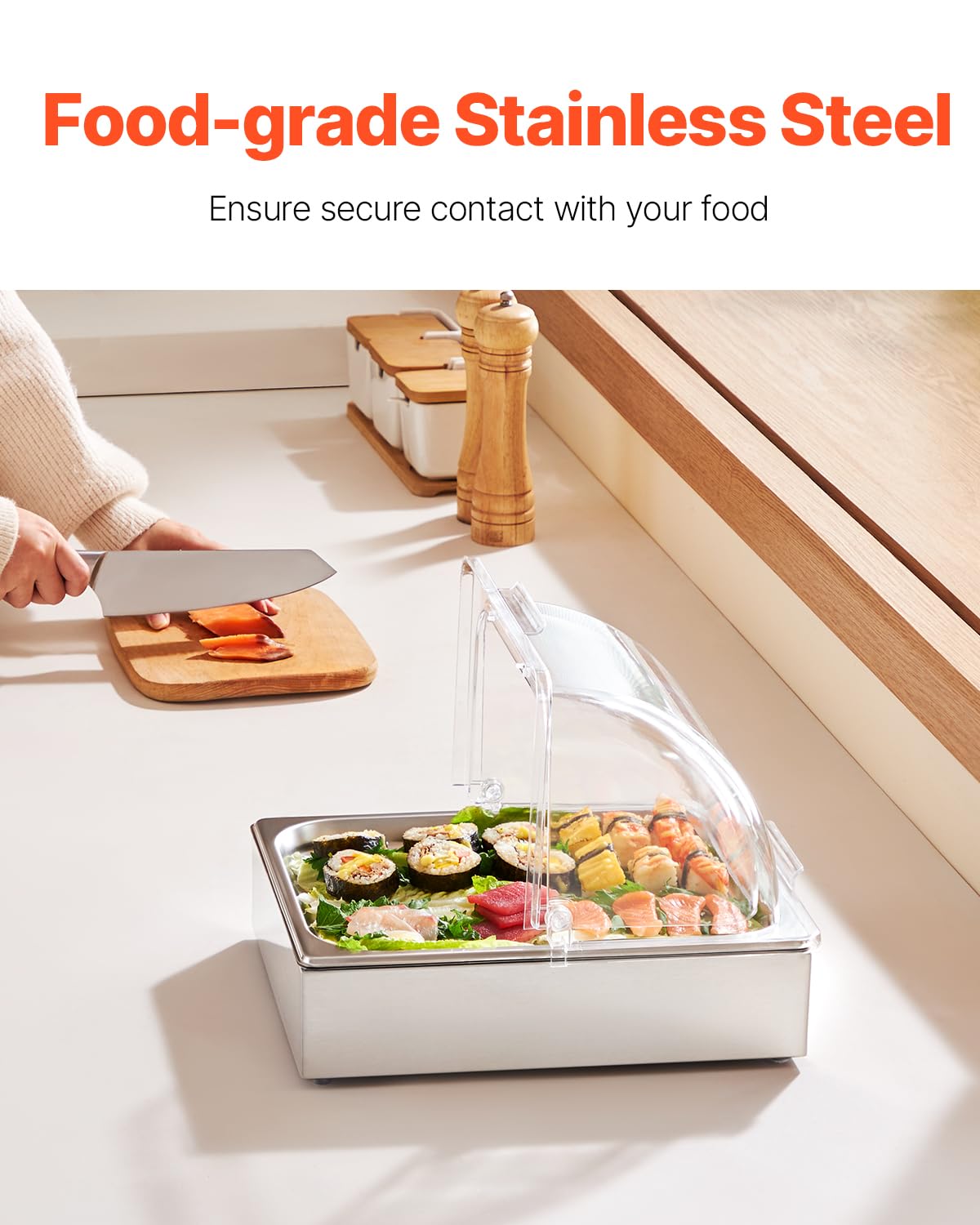 VEVOR Chilled Condiment Server, 4 Compartment Ice Cooled Condiment Serving Container, Chilled Garnish Tray Bar Caddy with Lid, for Bartending & Serving Taco, Salad, Fruit, Home & Restaurant Supplies
