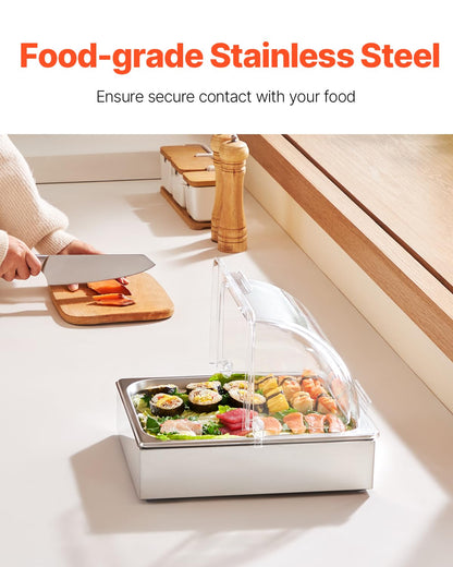 VEVOR Chilled Condiment Server, 4 Compartment Ice Cooled Condiment Serving Container, Chilled Garnish Tray Bar Caddy with Lid, for Bartending & Serving Taco, Salad, Fruit, Home & Restaurant Supplies