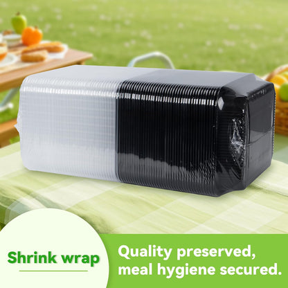 Meal Prep Container Reusable 40 Pack 34oz - Shrink Wrap Leakproof | Portion Control Leftover Plastic Food Containers with Lid | BPA Free Freezer & Microwave Safe | 4 Compartment Takeout Boxes