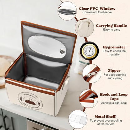 Bread Proofing Box with Temperature Control & Timer, Foldable Dough Proofer for Fermentation, Folding Sourdough Proofing Box for Bread Baking, Pizza, Yogurt, Kombucha, Wine (Beige)