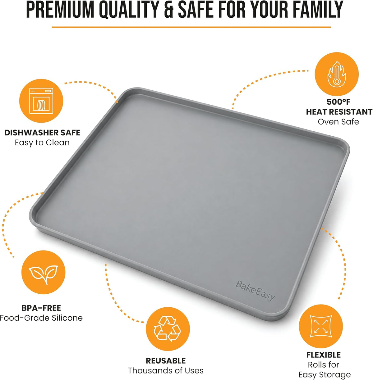 Premium Silicone Baking Mat with 0.4-Inch Raised Rim, Non-Stick Jelly Roll Pan Liner for Countertop and Oven, Food-Grade Protective Border Design