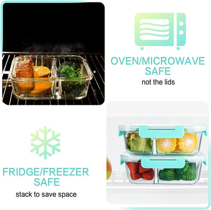 M MCIRCO [5-Pack,36 Oz] Glass Meal Prep Containers 2 Compartments Portion Control with Upgraded Snap Locking Lids Glass Food Storage Containers, Microwave, Oven, Freezer and Dishwasher (4.5 Cups)