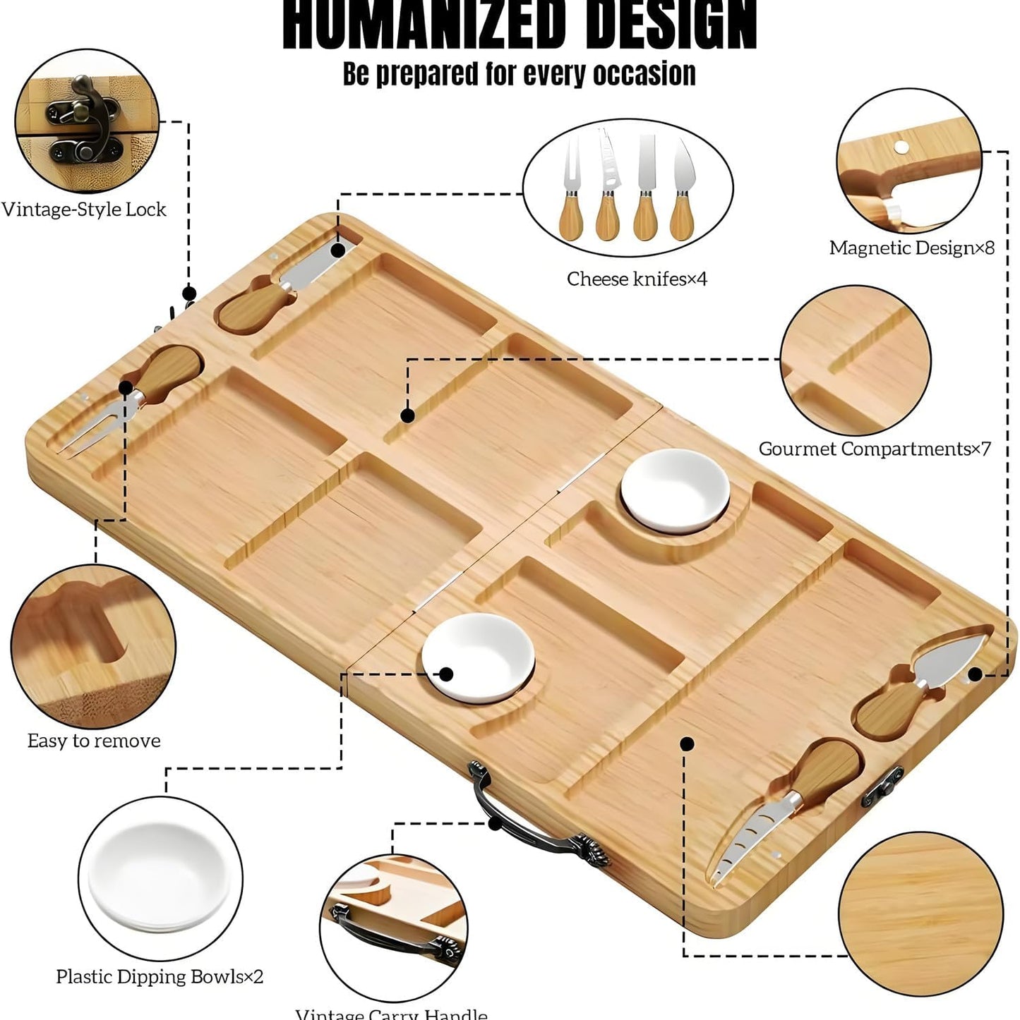 Charcuterie Boards Gift Set, Large Foldable Bamboo Charcuterie Board Set with Knife Set, Expandable Cheese Board Platter for Family Gatherings, Picnics, Parties & Holiday Entertaining.