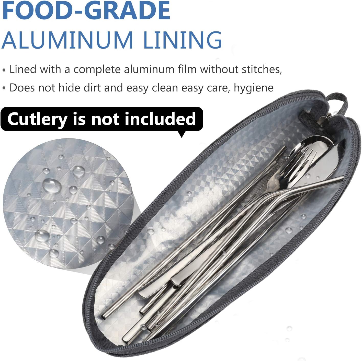 Aosbos Travel Utensil Sets Carrying Case Portable Cutlery Set Pouch Reusable Silverware Set Bag Stainless Steel Straws Pouch Chopsticks Knife Fork and Spoon Holder for Work Bento Box Lunch Bag, Grey