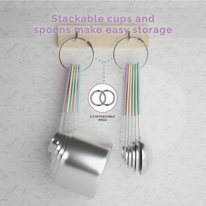 CuttleLab Measuring Cups and Measuring Spoons Set of 14 - Stainless Steel Measuring Cups and Spoons Set, Includes 1/8 Teaspoon Measuring Spoon, 1/8 Cup Measuring Cup, Leveler Dry (14, Country Chic)