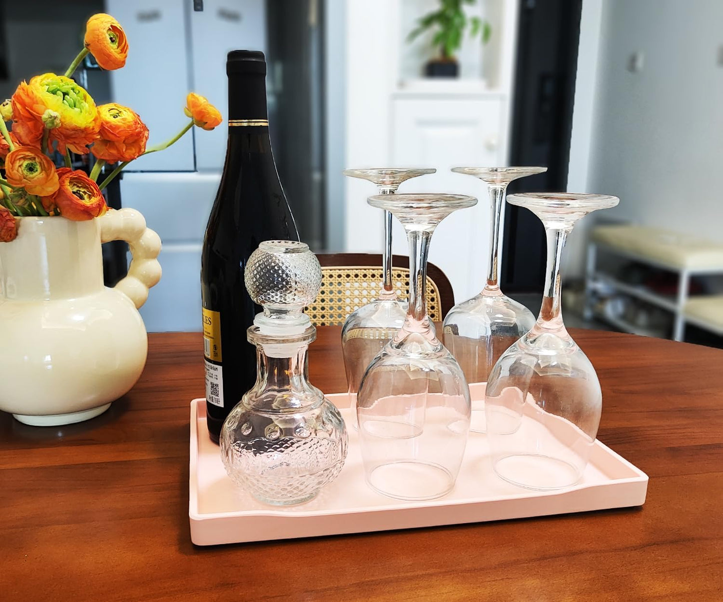 White Serving Tray (13.5 x 9.6 inch) for Serving Accessory, Elegant & Stackable Plastic Tray for Spa, Coffee, Drinks, Tea, Bar, Party, Seasoning, Perfume and Display Use.