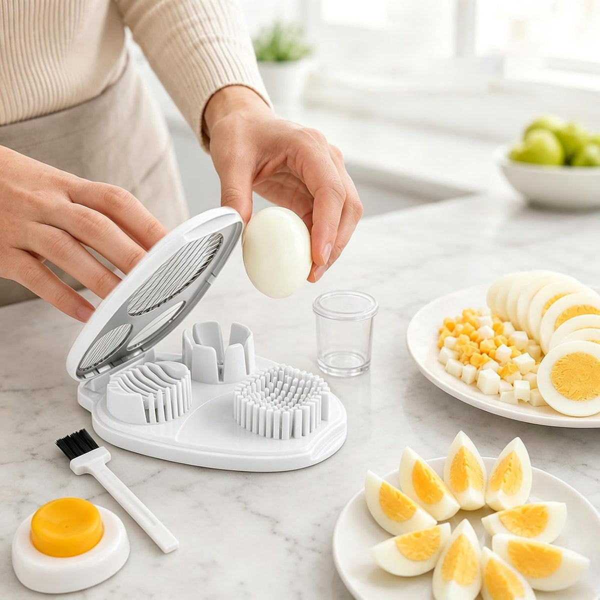 Egg Slicer for Hard Boiled Eggs, 3-in-1 Stainless Steel Egg Cutter