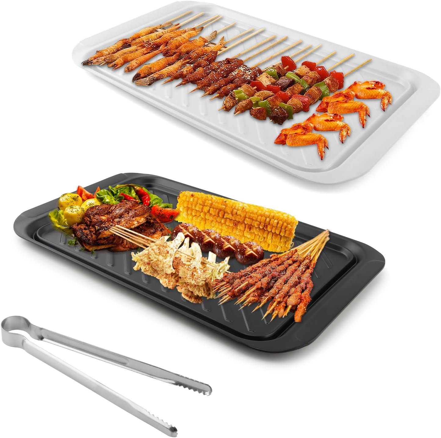 2Pack Grilling Prep and Serve Trays,Melamine Serving Tray for Food,Grilling Prep Trays BBQ Platters for Cooked and Ra-w Meat, Outdoor, Party,Marinating Meats
