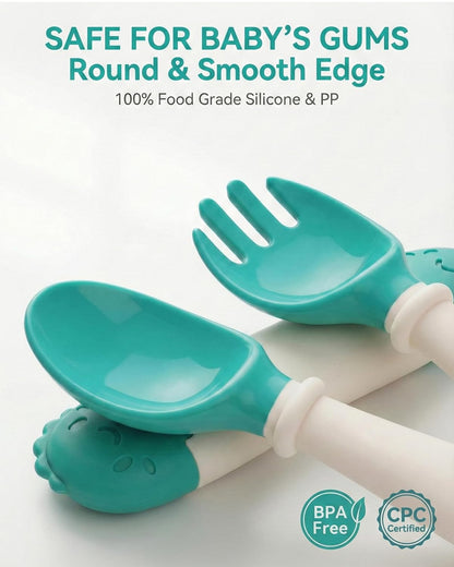 Deejoy Toddler Utensils - Stainless Steel Spoons and Forks, Kids Silverware Self Feeding Flatware Set with Travel Safe Case (Green)