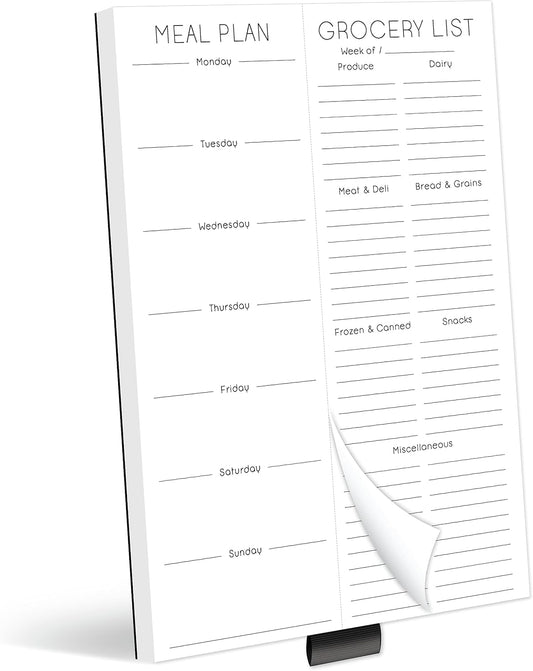 Evercio Meal Plan & Grocery List Magnetic Notepad for Refrigerator | For Shopping Lists Planner Organizer Memo Note Pad for Fridge | Kitchen Gift for Mother, Girlfriend | 7x10 Inches, 52 Sheets