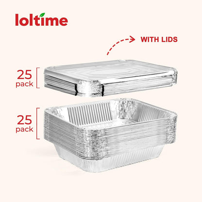 Aluminum Pans Disposable Half Size (25Pack with lids) – 9x13 Heavy Duty Foil Pans, Durable & Recyclable Baking Pans, Table Trays, Great for BBQ, PCooking, Roasting, Heating