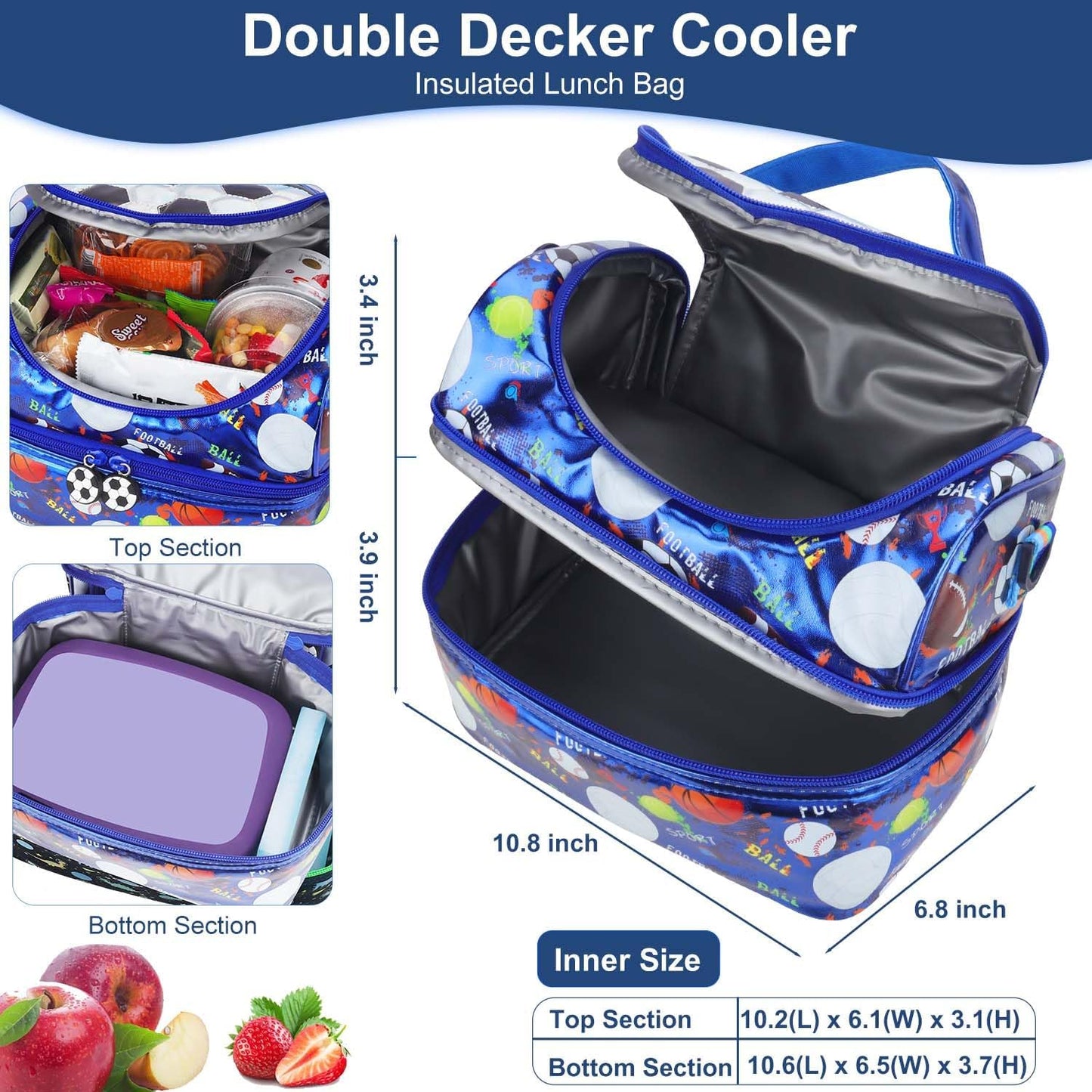 RHCPFOVR Kids Lunch Bag - Double - Decker Cooler Insulated Lunch Box for Boys Girls,Washable Lunch Bag with Strap and Reusable Toddler Lunchbox for School and Daycare