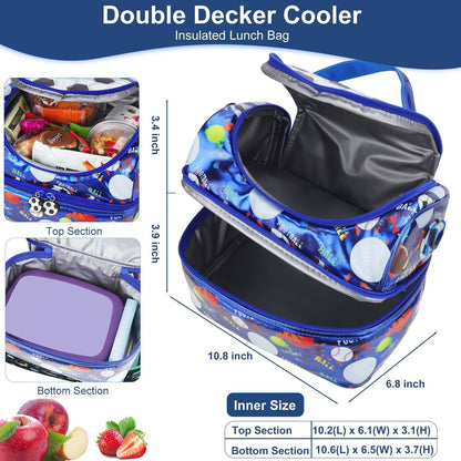 RHCPFOVR Kids Lunch Bag - Double - Decker Cooler Insulated Lunch Box for Boys Girls,Washable Lunch Bag with Strap and Reusable Toddler Lunchbox for School and Daycare