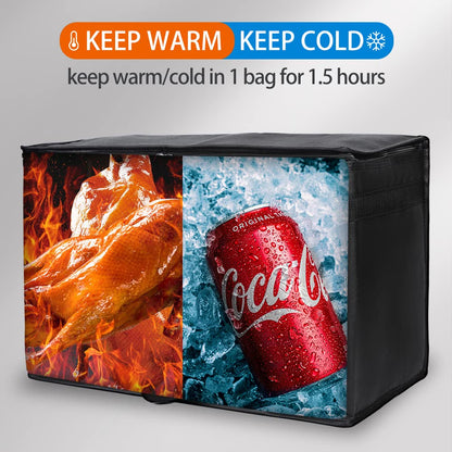 Bodaon Insulated Food Delivery Bag, XXXL Pizza Delivery Bags for Hot and Cold Food, Commercial, Large Capacity Reusable Warming Bag, Catering Cooler Bag for Rideshare, Warmers for Parties (Black, 1Pk)