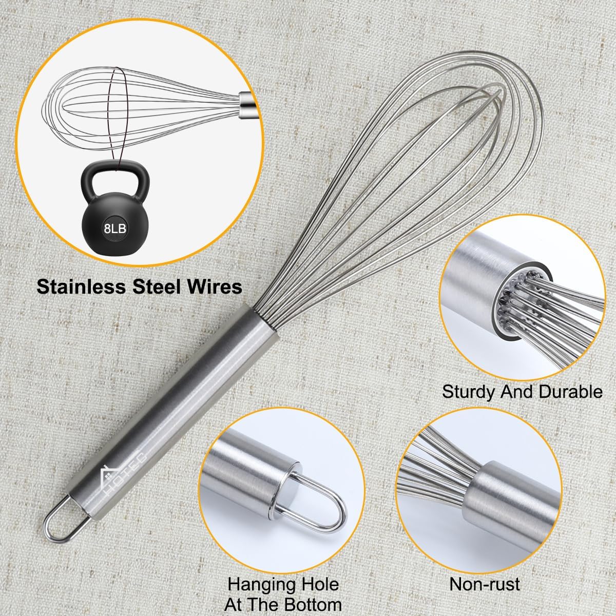 HOTEC Stainless Steel Whisk Set of 4, Food Grade Balloon Whisk Egg Beater, Thicken Wire Mixing Whisk for Baking, Cooking, Whisking Cream, Sauce, Pancake Batter