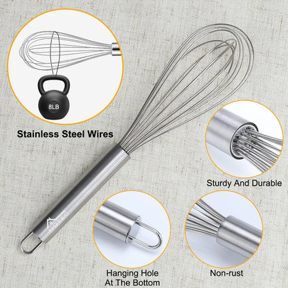 HOTEC Stainless Steel Whisk Set of 4, Food Grade Balloon Whisk Egg Beater, Thicken Wire Mixing Whisk for Baking, Cooking, Whisking Cream, Sauce, Pancake Batter