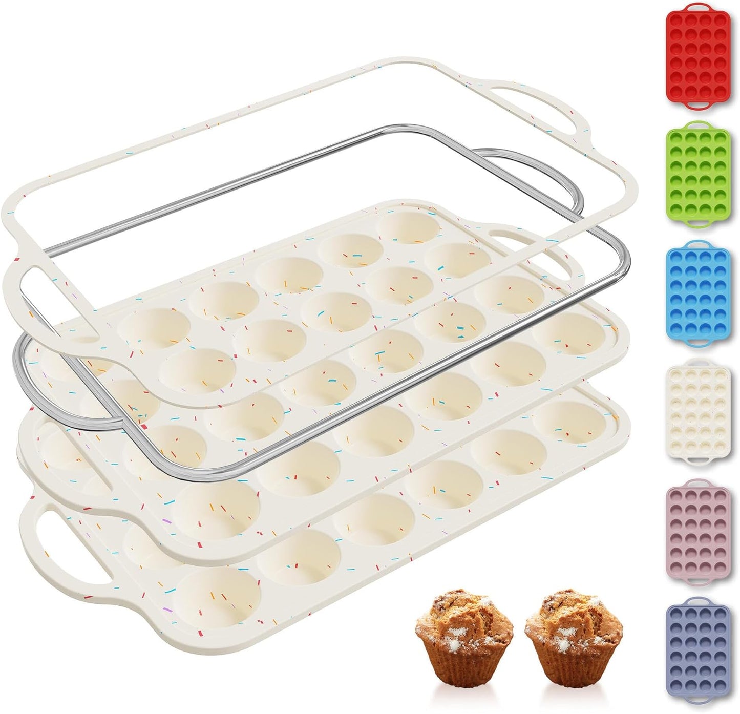 2 Packs 12 Cups Silicone Muffin Pan for Baking with Metal Reinforced Frame Regular Size Cupcake Pan Tray Egg Bites Silicone Cookie Molds Muffin Tin Tart Pans Sheet Set for Oven Dishwasher Safe
