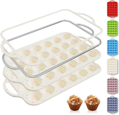 2 Packs 12 Cups Silicone Muffin Pan for Baking with Metal Reinforced Frame Regular Size Cupcake Pan Tray Egg Bites Silicone Cookie Molds Muffin Tin Tart Pans Sheet Set for Oven Dishwasher Safe