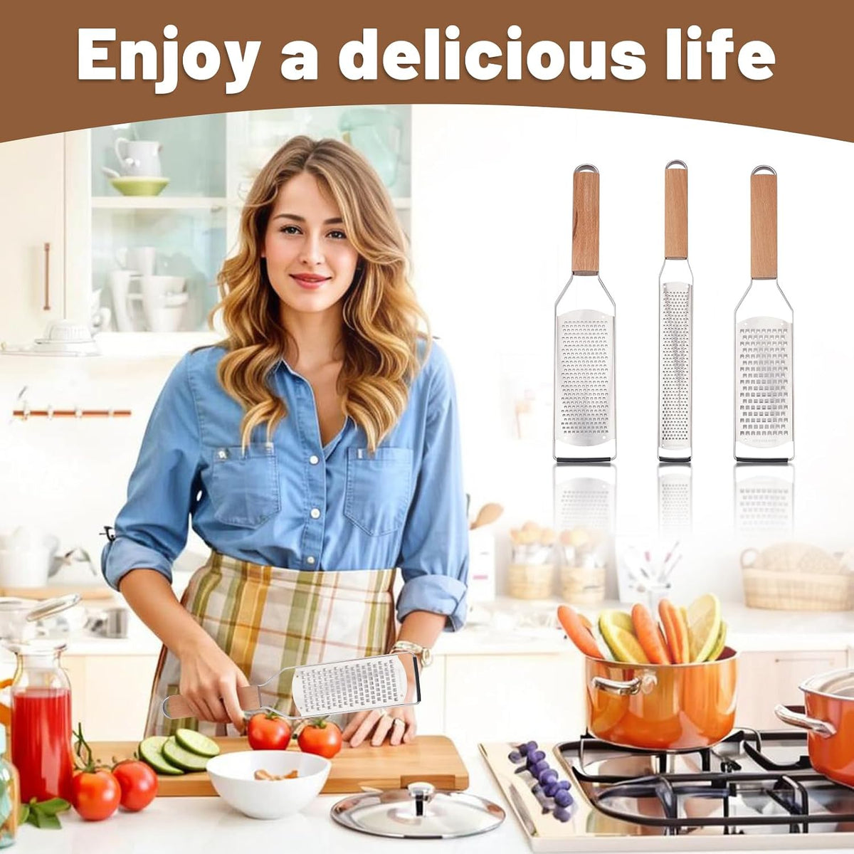 SHIKORI Professional Cheese Graters for Kitchen Stainless Steel-3 Pcs