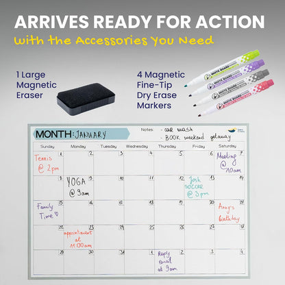 Magnetic Weekly Planner for Fridge - 17x12” Stain-Resistant Dry Erase Whiteboard Fridge Calendar with Large Writing Space for Schedules, Chores & Meals - Includes 4 Markers & Eraser